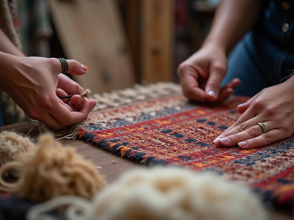 Artisan weaving traditional rug in workshop